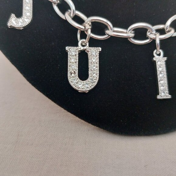 VTG Juicy Couture Necklace Y2K Pave Crystals Heart Lock Crown Charm Silver Tone - Picture 10 of 14